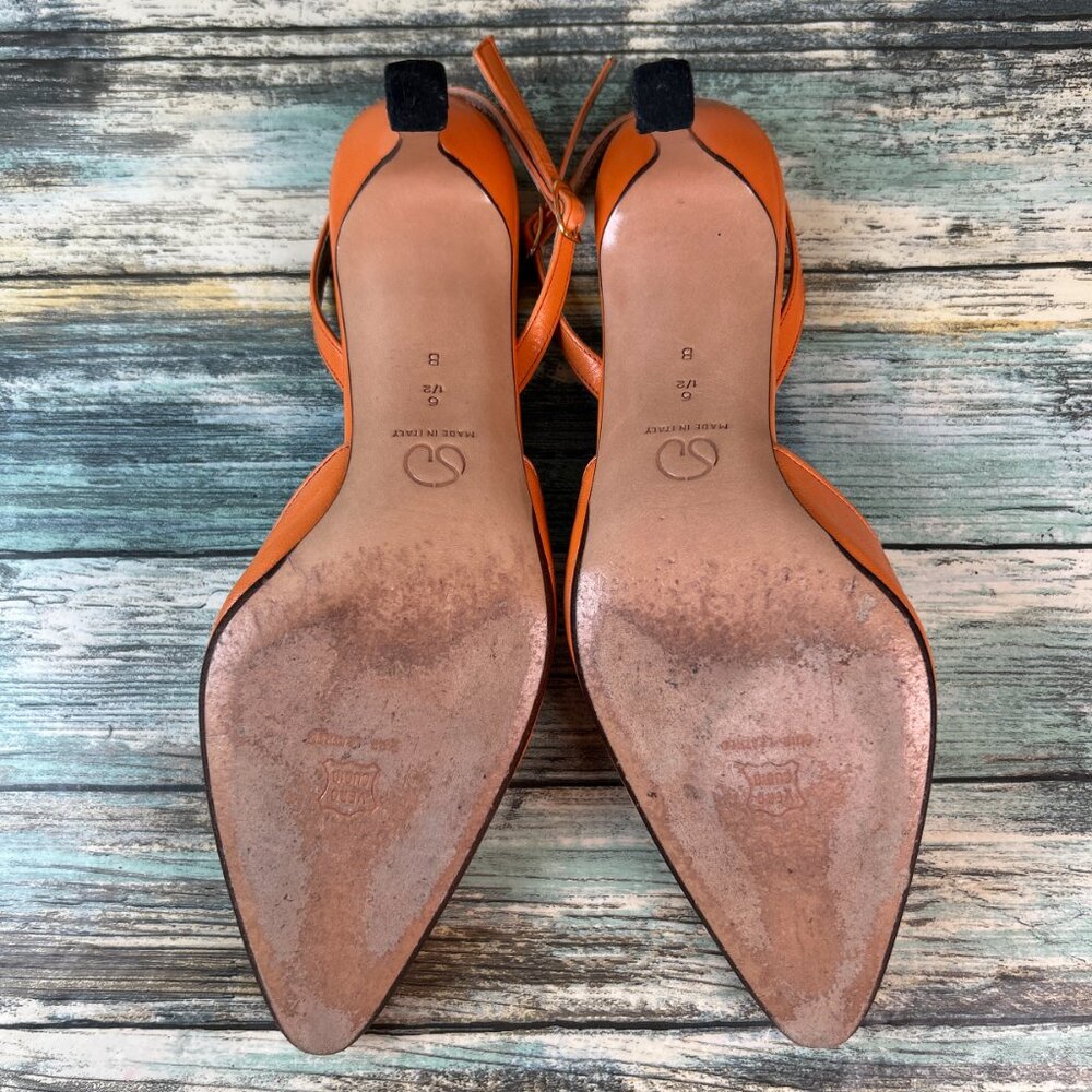 St John Slingback Pumps Womens 6.5B Orange Leather Dress Shoe Work Formal Heels - Picture 6 of 13